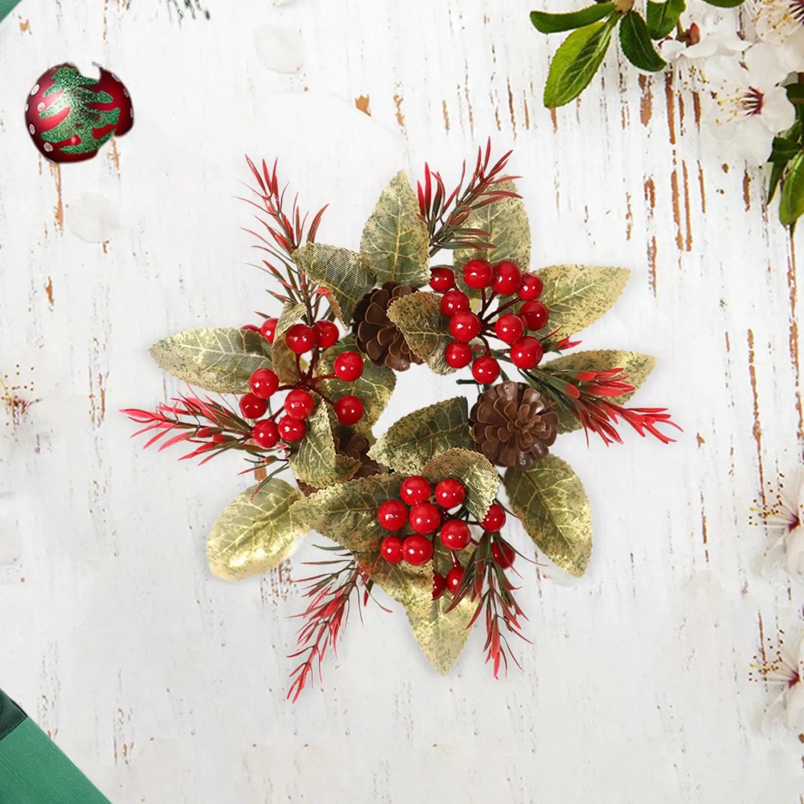 Candle Ring Wreath Artificial Wreath Compact Easy to Store Christmas Decoration for Party Table Bedroom Festival Thanksgiving