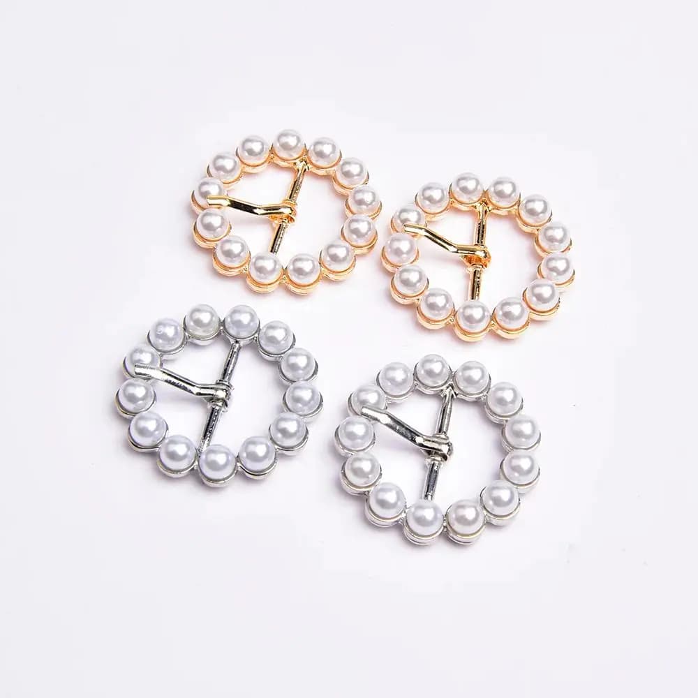 Fibbia Rotonda in Metallo Oro e Argento da 3,5 cm con Perle per Cinture, Abiti, Nastri, Scarpe, Borse, Accessori Fai-da-Te per Abbigliamento