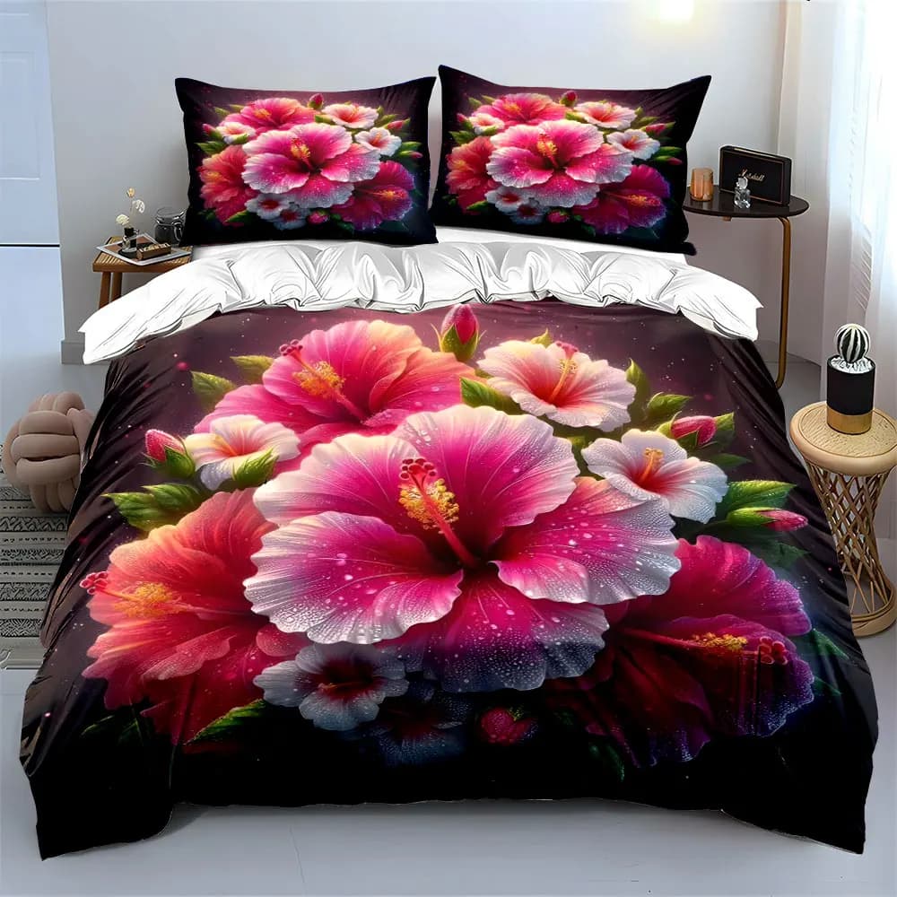 Set di Biancheria da Letto Floreale in Tre Pezzi, Morbido e Delicato sulla Pelle, Include 1 Copripiumino e 2 Federe, Idea Regalo