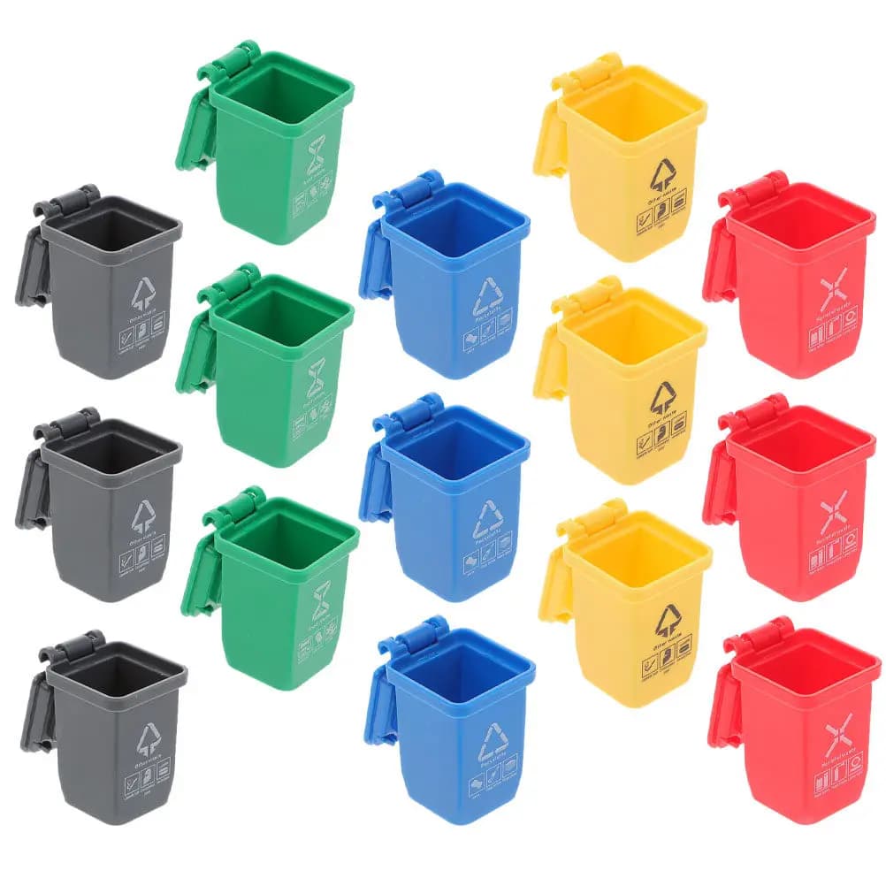 Set di 15 Mini Cestini per Rifiuti in Plastica Resistente, Ornamenti per Mini Appartamenti, Micro Paesaggistica, Layout Tavolo di Sabbia, Decorazioni in Miniatura