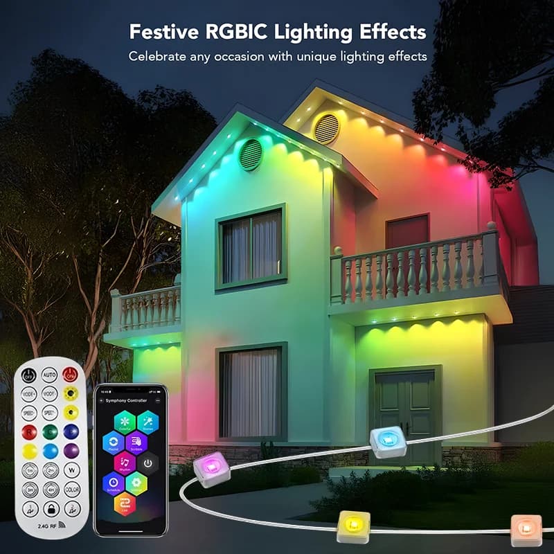 MIMIRGB Luci esterne permanenti Smart RGBIC Eaves Luci a LED Festival Illuminazione lampeggiante Stringa di fata per decorazioni natalizie