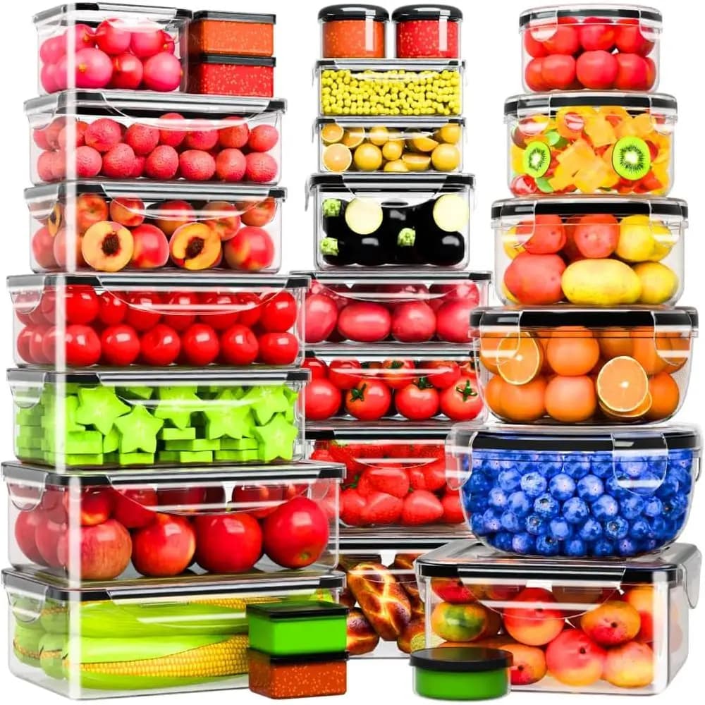 Set di contenitori per alimenti ermetici a prova di perdite da 54 pezzi, plastica riutilizzabile senza BPA con coperchi per la preparazione dei pasti, congelatore e microonde
