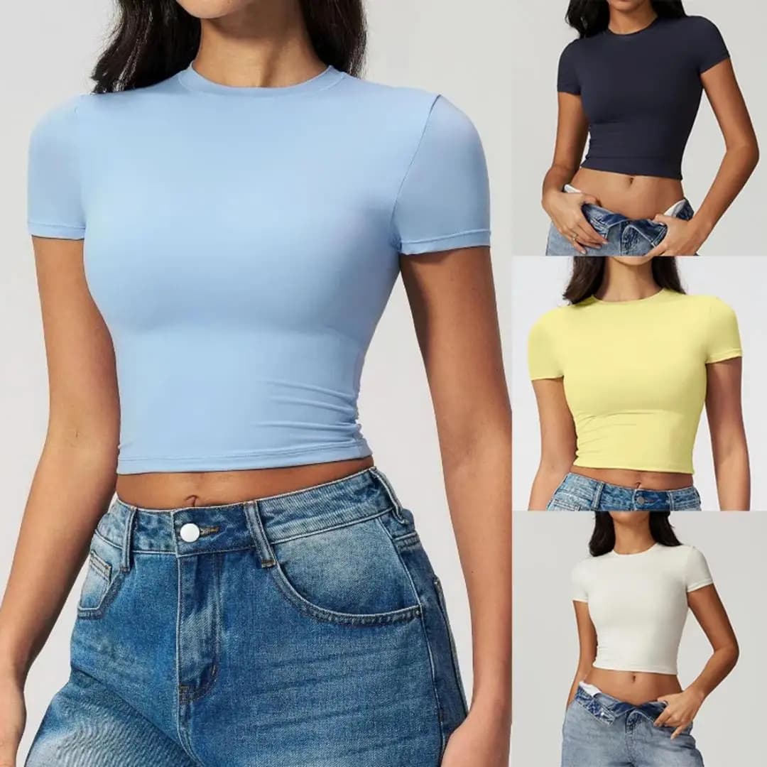 A Women's Tight Fitting Sports T-shirt Quick Drying Short Sleeved Yoga T-shirt Pilates Running Exercise Fitness Short Sleeved