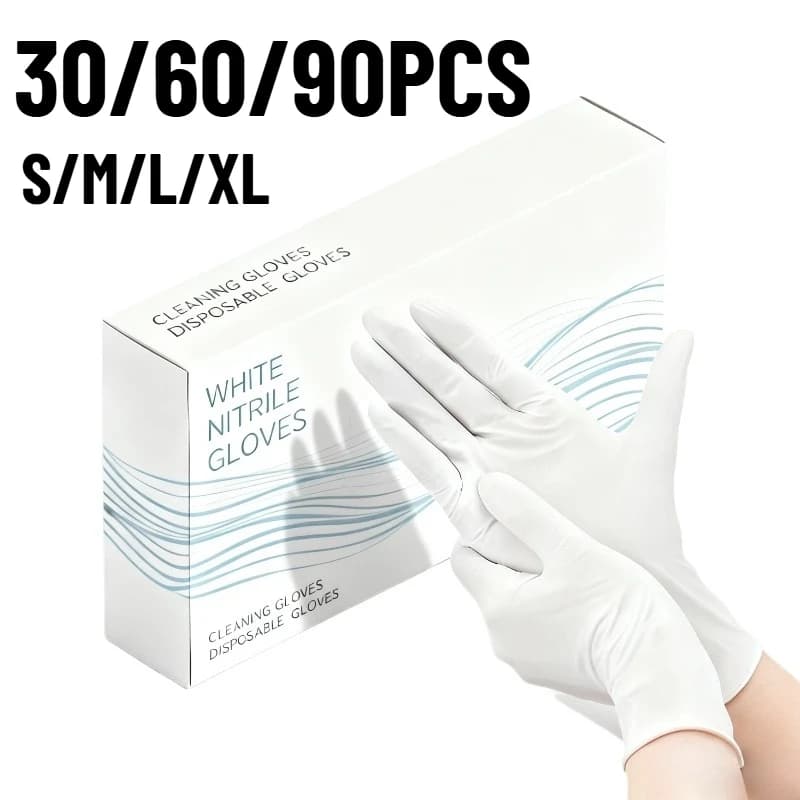 30/60/90PCS Guanti monouso in nitrile bianco Cucina domestica Pulizia della toilette Pulizia degli animali domestici Parrucchiere domestico Nail Art Cucina