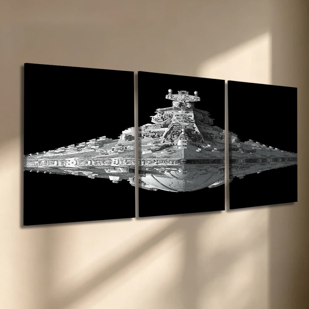 3pcs/Set Stretched Canvas Wall Art, Giant Sci-fi Interstellar Battleship, Modern Living Room Bedroom Office Home Decor, Framed