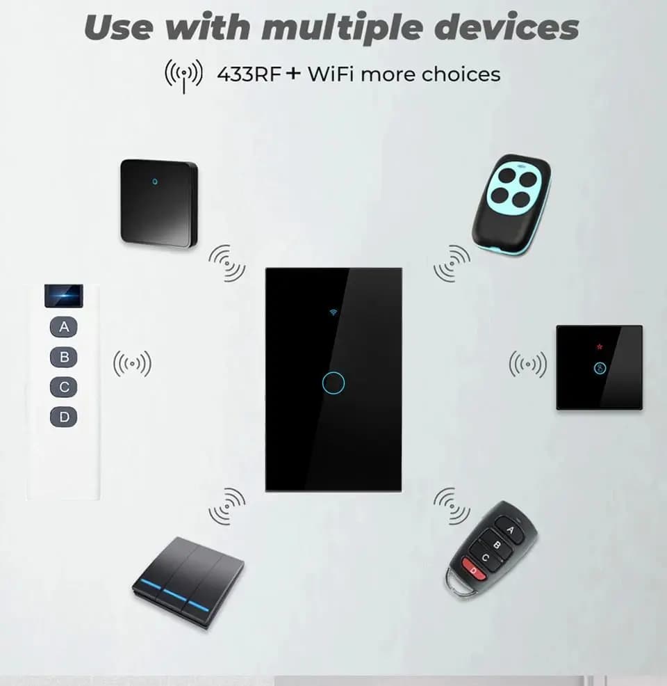 Tuya US WiFi Smart Interruttore a parete RF433 1/2/3 Gang Nessun cavo neutro Sensore tattile Interruttori della luce a LED Smart Home Alexa Google Home