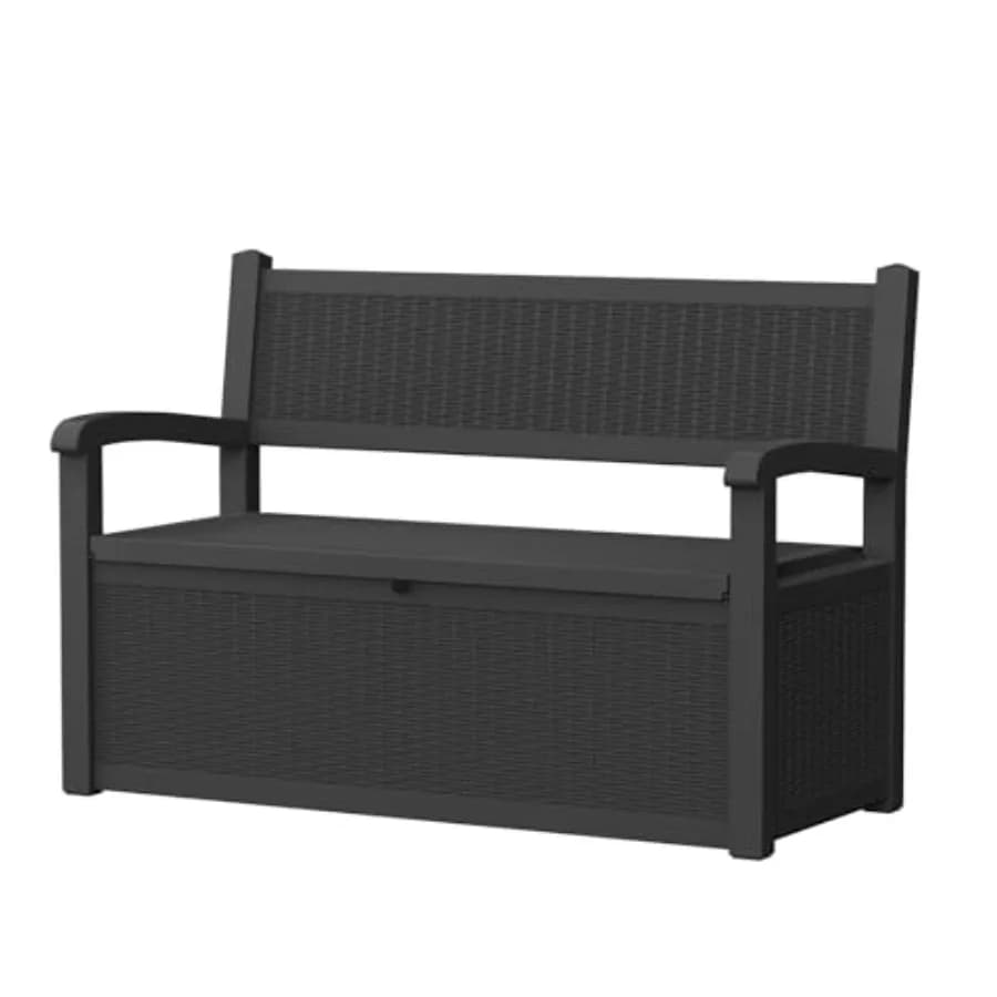 Panca Contenitore da Esterno Impermeabile da 80 Galloni con Texture Rattan Nera, Box da Giardino/Patio per 2-3 Persone, per Giocattoli da Piscina