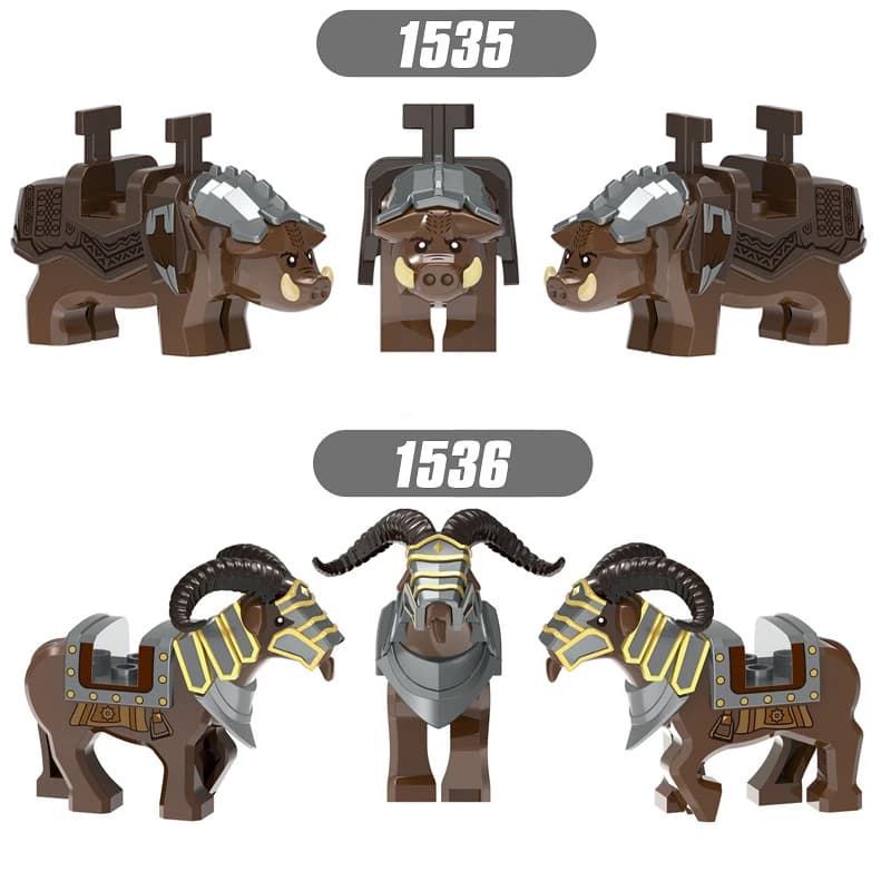 Classica serie di guerra medievale cinghiale corna pecora supporti blocchi di costruzione animali nani malvagi montano mattoni fai da te giocattoli per bambini regalo