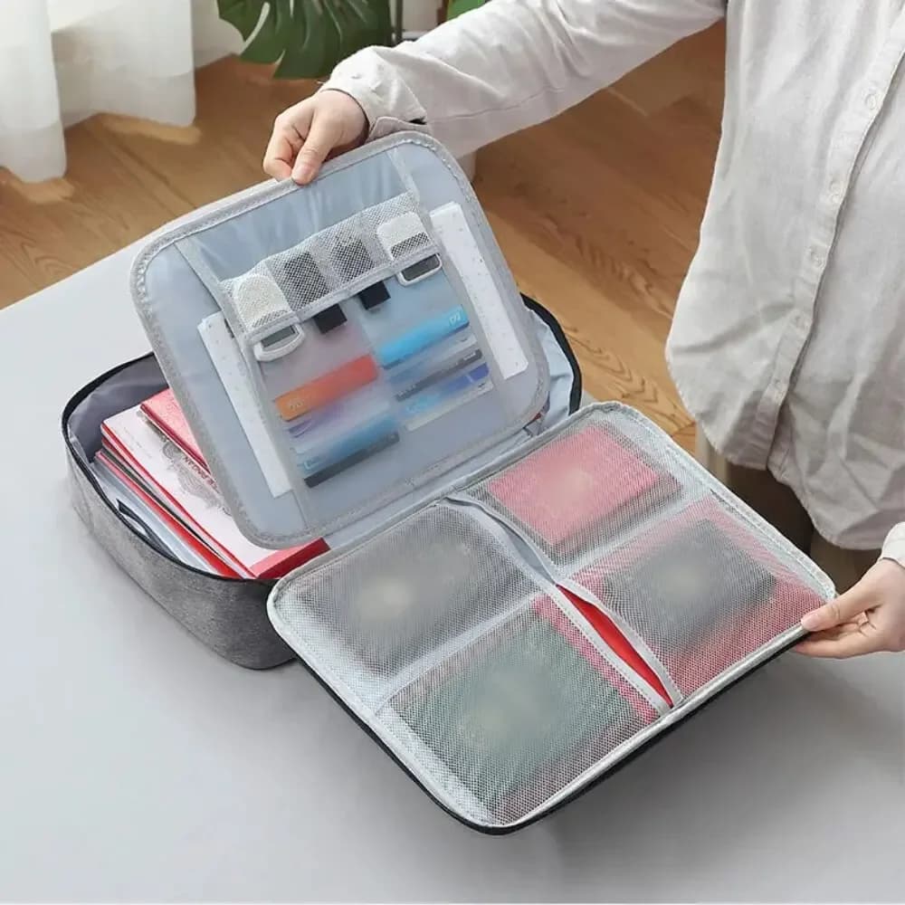 Borsa Portadocumenti Multifunzionale a 2 Strati Impermeabile con Serratura a Combinazione, Organizzatore di File di Grande Capacità per Viaggi d'Affari
