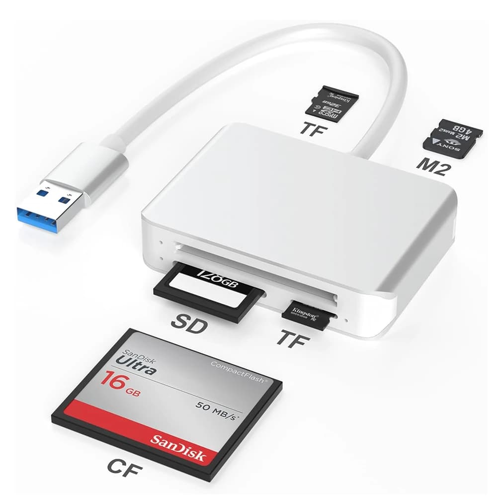 SD Card Reader for Camera, 5-in-1 Micro SD for TF/SD/SDHC/SDXC/M2/CF,Computer Adapter for Laptops/PC/USB A Devices