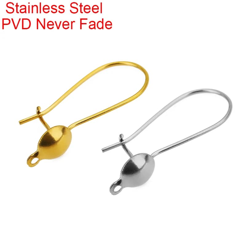 10 Parts Stainless Steel Earring Hooks PVD 24mm, Anti-allergic, for Creation of Fai-da- ♪
