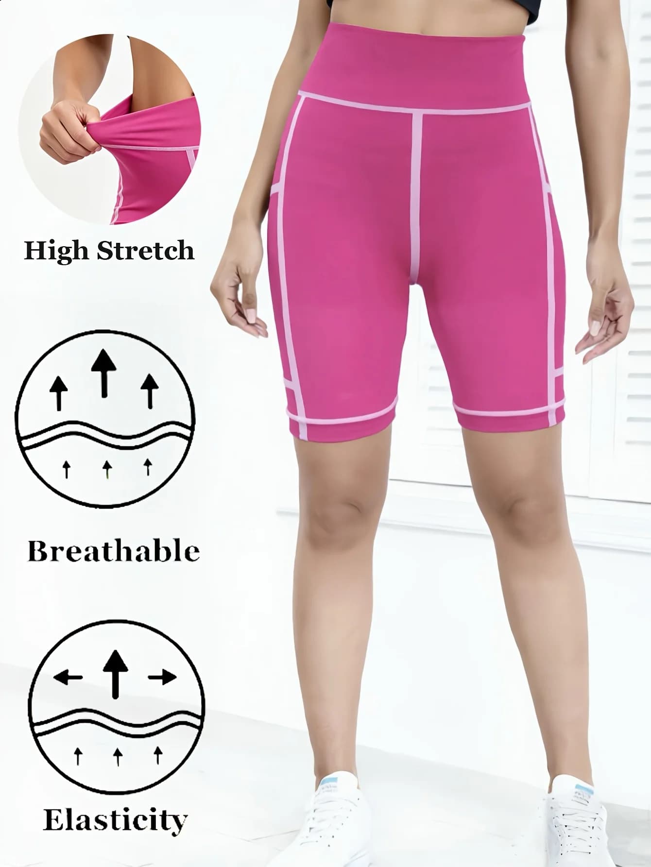 Spring Summer Women Eye Catching Magenta Geometric Print Leggings Stretchy Athletic Cycling Shorts Running Fitness Yoga Pants