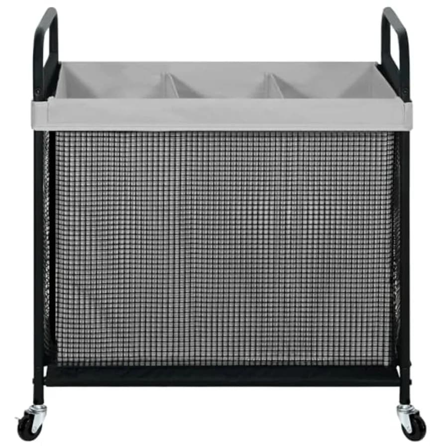 Cesto Portabiancheria a 3 Scomparti 120L con Ruote, Carrello Portabiancheria con Sacca Rimovibile e Lavabile, Cesto Portabiancheria con Ruote