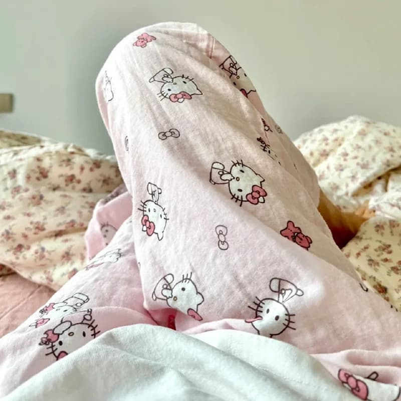 Nuovi Pantaloni Pigiama Estivi Sanrio 2025 Hello Kitty Stampati, Stile Casual e Leggero per Casa e Passeggiate