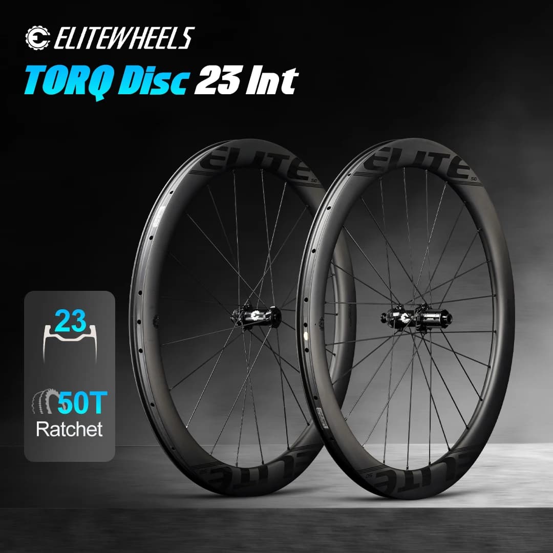 Set di Ruote in Carbonio ELITEWHEELS TORQ con Freni a Disco, 700C Clincher Tubeless per Bici da Strada e Gravel, 38/50/60mm 50T Ratchet