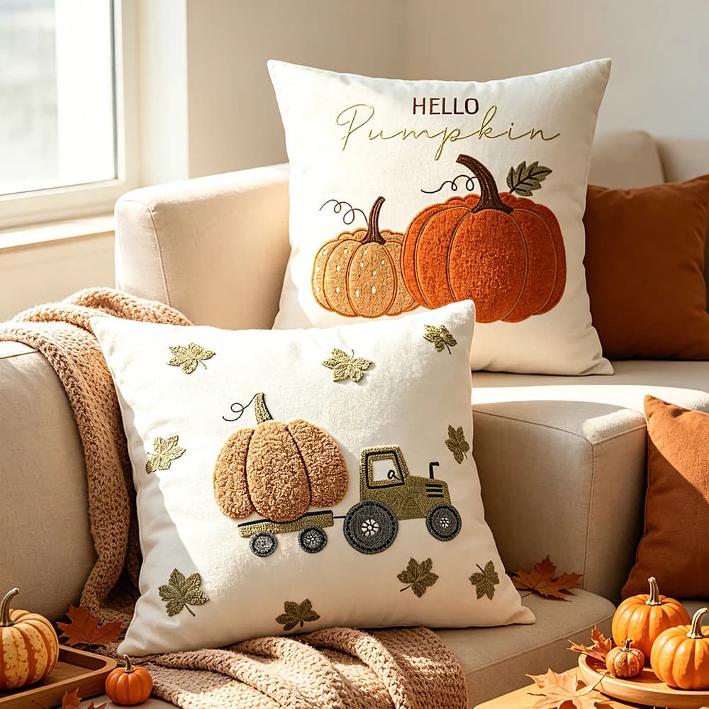 Thanksgiving Day Autumn Pumpkin Embroidered Throw Pillowcase Cojines Canvas Square Cushion Cover Atmosphere Sofa Pillow Covers