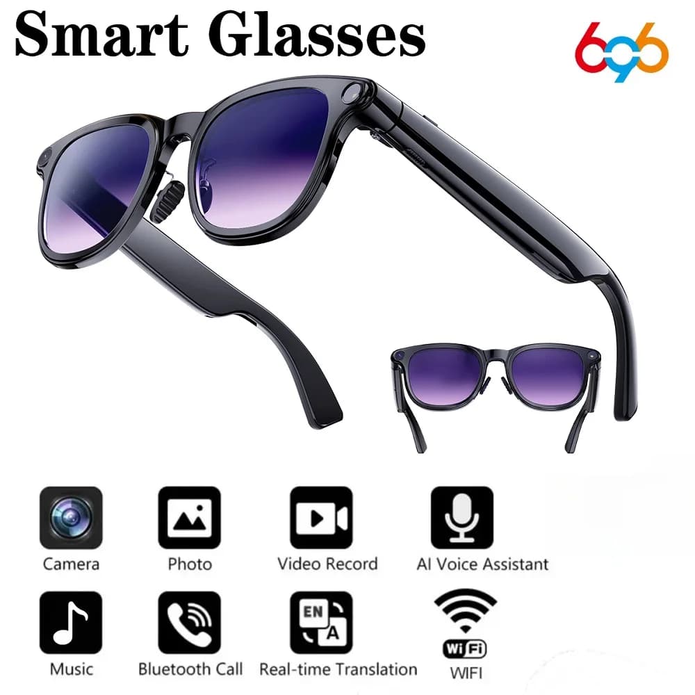 Occhiali intelligenti Assistente AI Traduzione in tempo reale Occhiali Fotocamera Chiamata Bluetooth Occhiali da sole Riprese Audio Video Lettore musicale da uomo