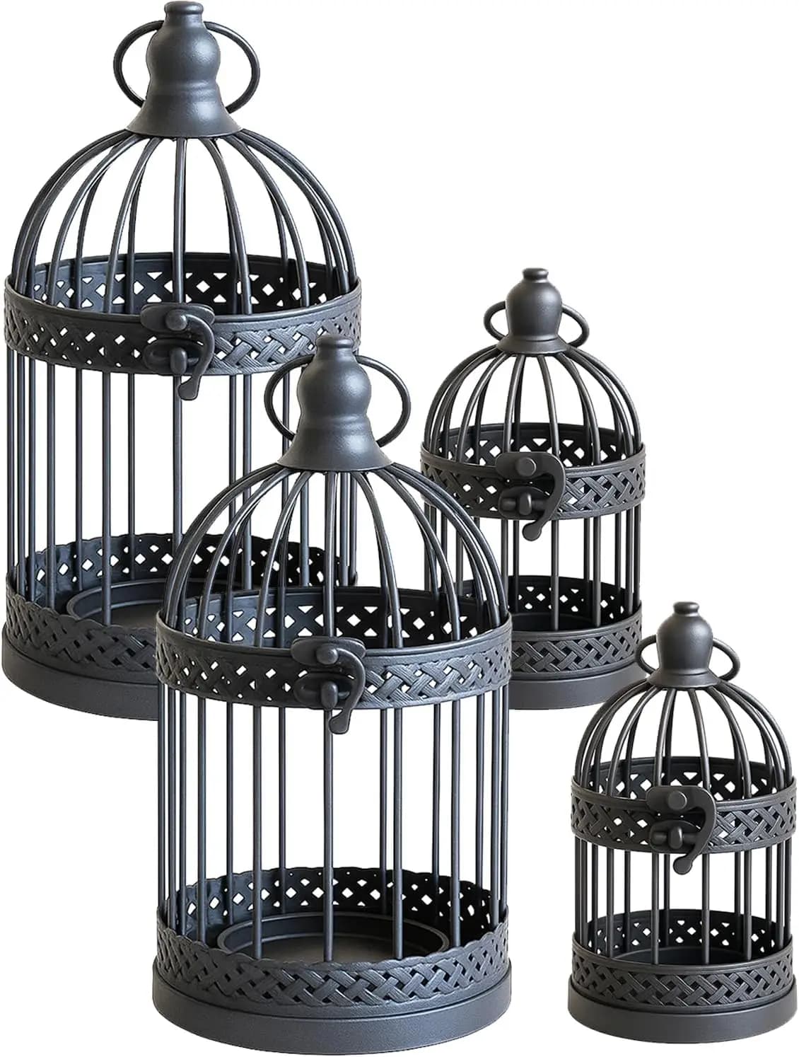 Set of 4 black candle lanterns with bird cage for Halloween decorations, table centerpiece, indoor and outdoor use