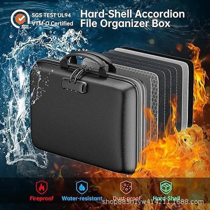 Fireproof Waterproof Hard Shell Lockable File Organizer Handheld Briefcase For Passport Documents Valuables Files SGS Certified