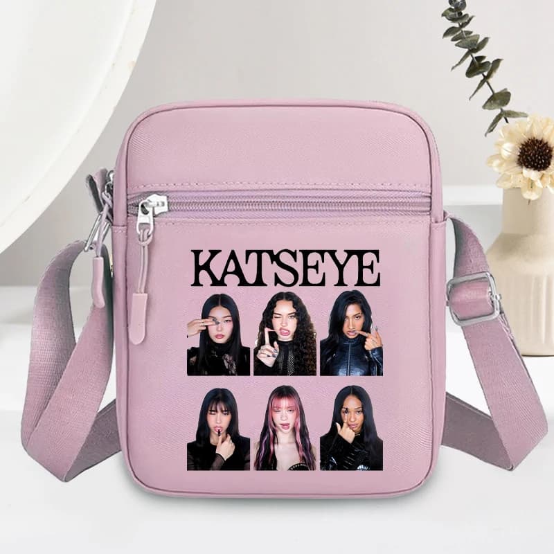 Fashion K POP KATSEYE Nylon Phone Storage Pouch for Men Women Anime Cartoon Fashion Shoulder Bags Students Portable Handbag Gift
