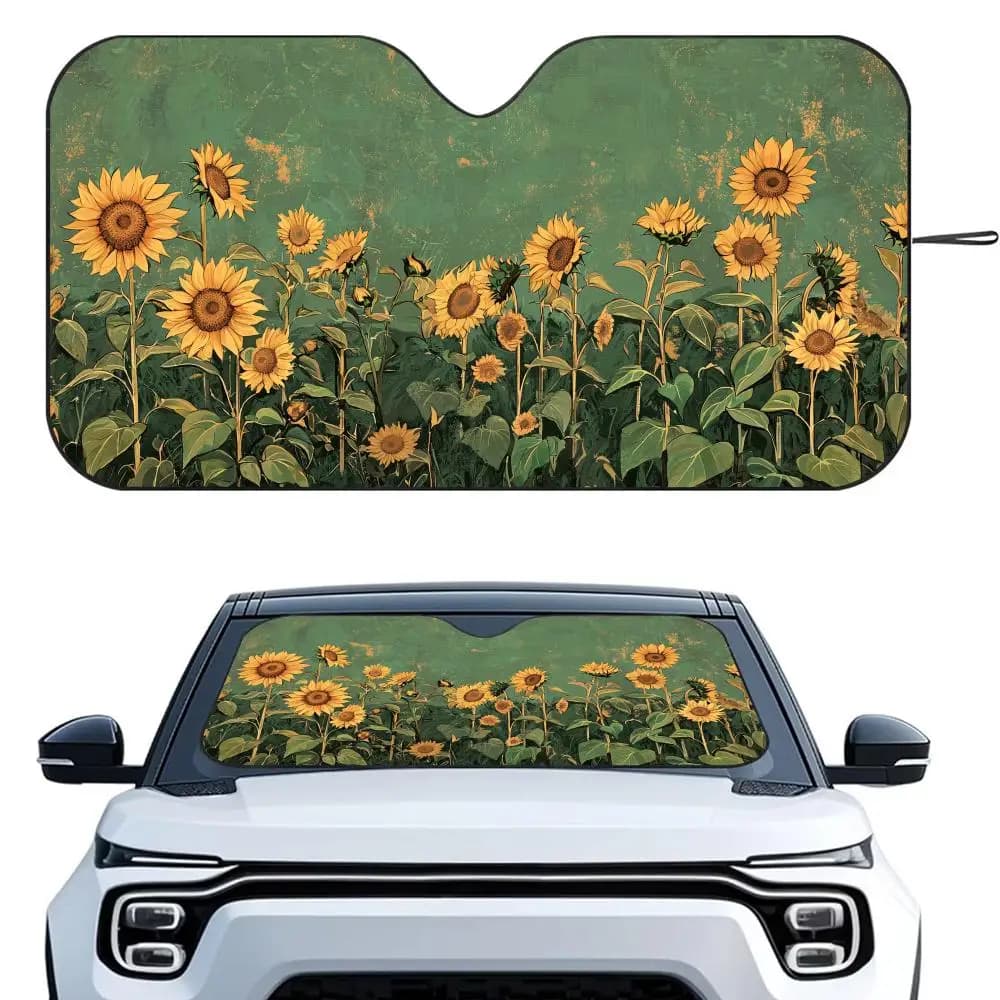 Parasole per Auto con Motivo Girasole, Riutilizzabile, in Alluminio, Protezione UV, Isolamento Termico a Cinque Strati, Parasole per Parabrezza