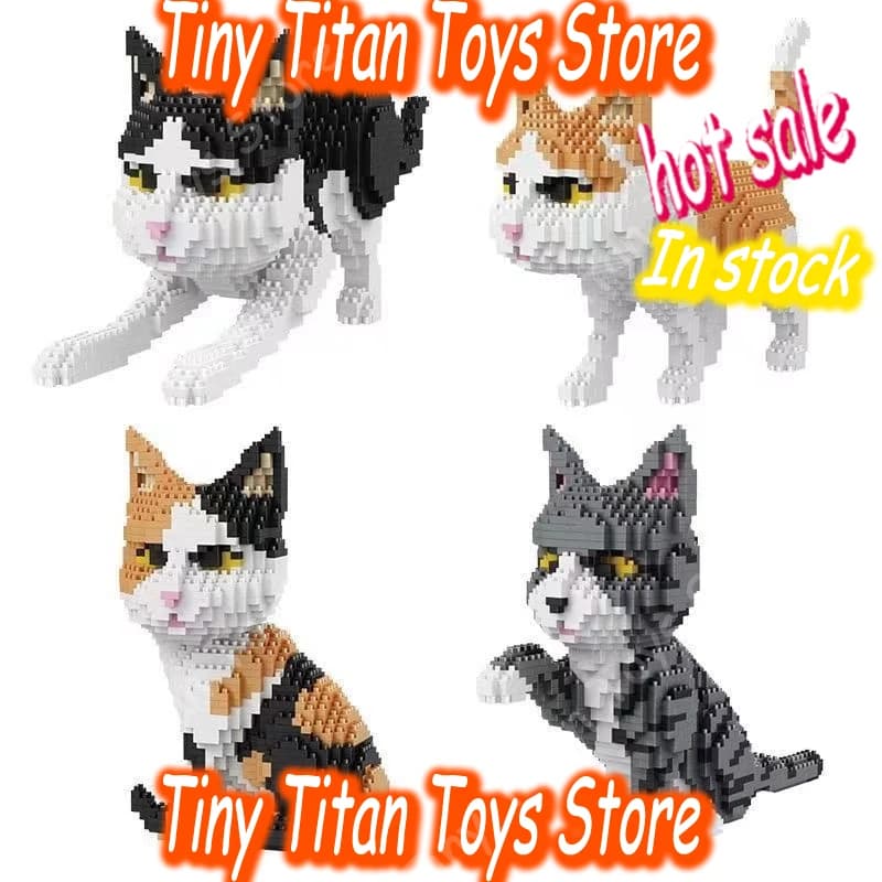 Micro Blocchi da Costruzione a Forma di Gatto Calico, Gatto Tuxedo, Cane, Mini Particelle, Giocattoli Educativi Fai-da-te, Decorazione da Tavolo, Regalo per Adulti