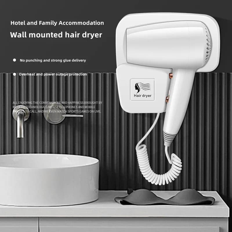 Non-perforated 1300W bathroom hairdryer for hotel home and high power fast drying board