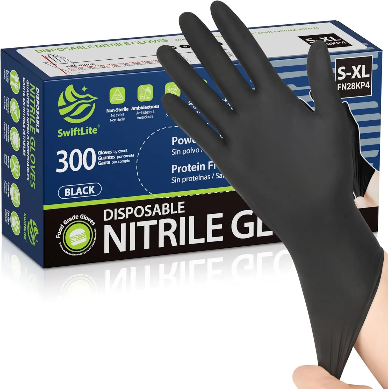 Guanti in Nitrile Neri, Sicuri per Alimenti, Monouso, Senza Lattice e Senza Polvere, per Cucina e Pulizie