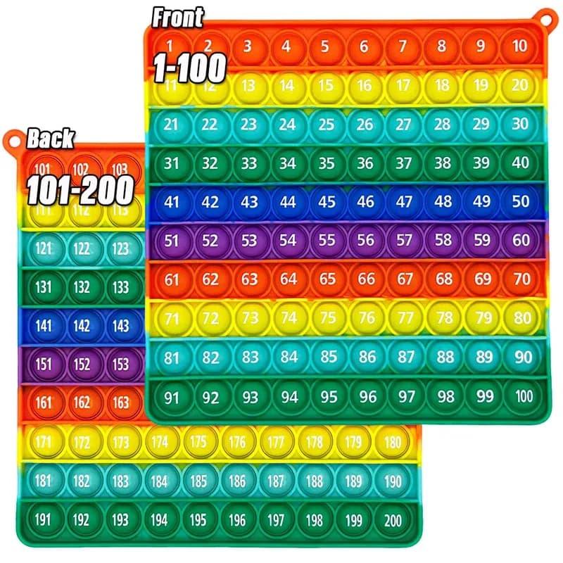 Giocattolo Rainbow Math Fidget - 1-200 Conteggio Push Bubble Board, Gioco educativo in silicone per bambini in età prescolare