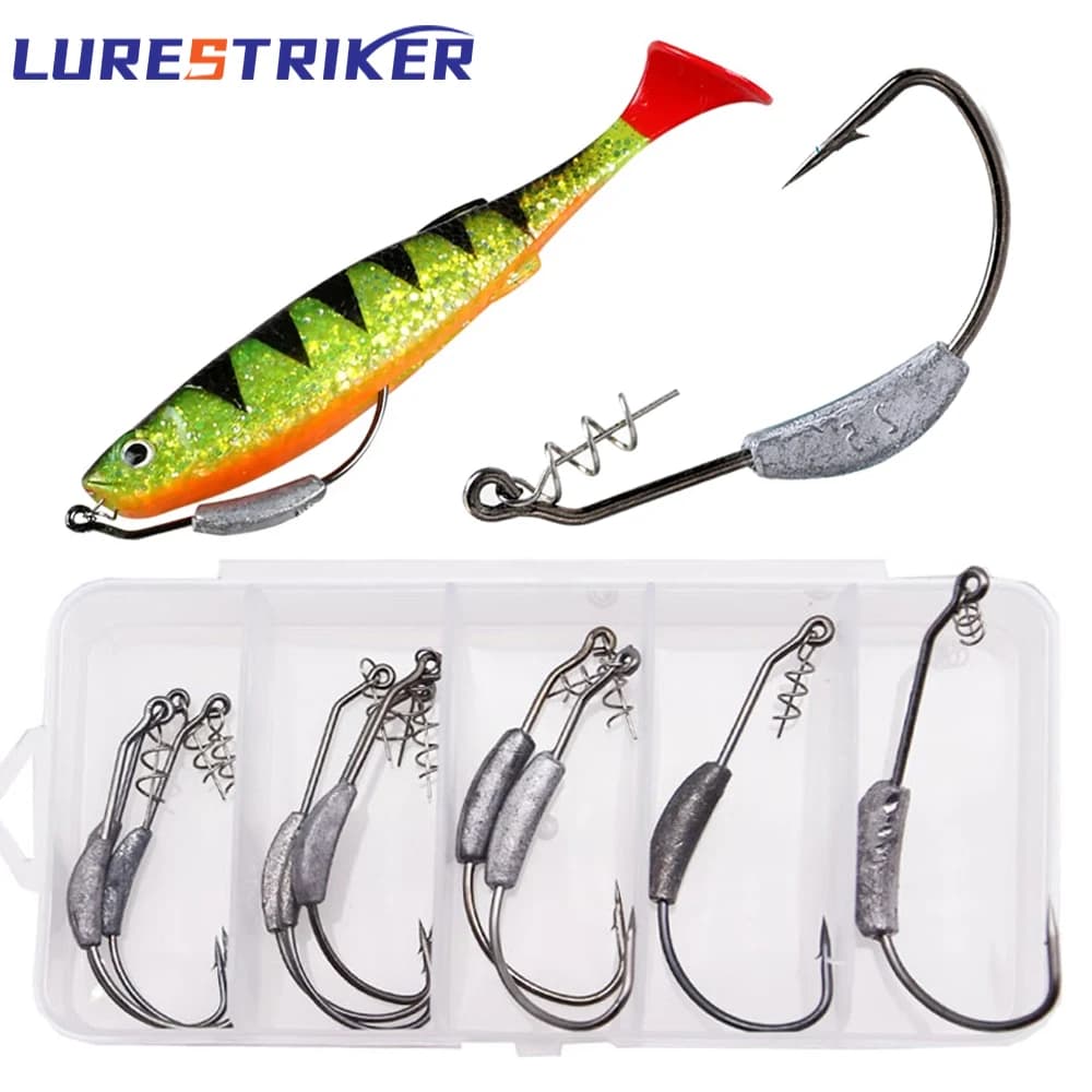 Lurestiker 10 pcs/box 2.4g 3.3g 4.4g 5g 8g fishing hooks face add weight, with screw pin for bait soft worm, low hooks