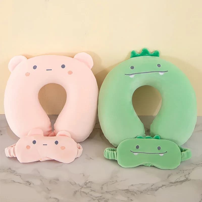 Maschera per gli occhi del fumetto Cuscino a forma di U Cuscino per il collo in memory foam a rimbalzo lento Cuscino per il collo da viaggio per aereo per auto Pisolino in ufficio