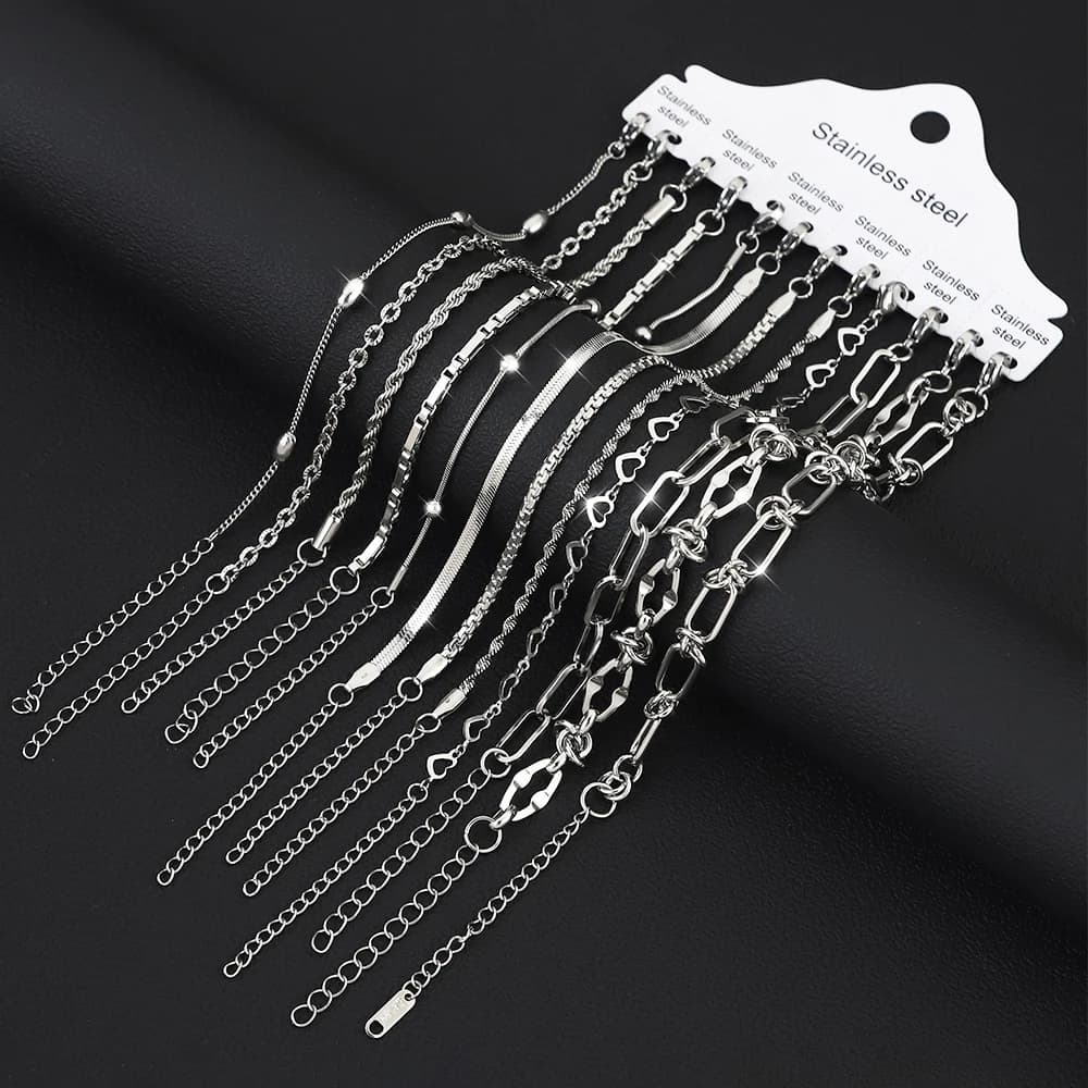 Set di braccialetti da donna in acciaio inossidabile da 12 pezzi/set, impermeabili e resistenti all'usura, adatti per accessori di gioielli casual e per feste