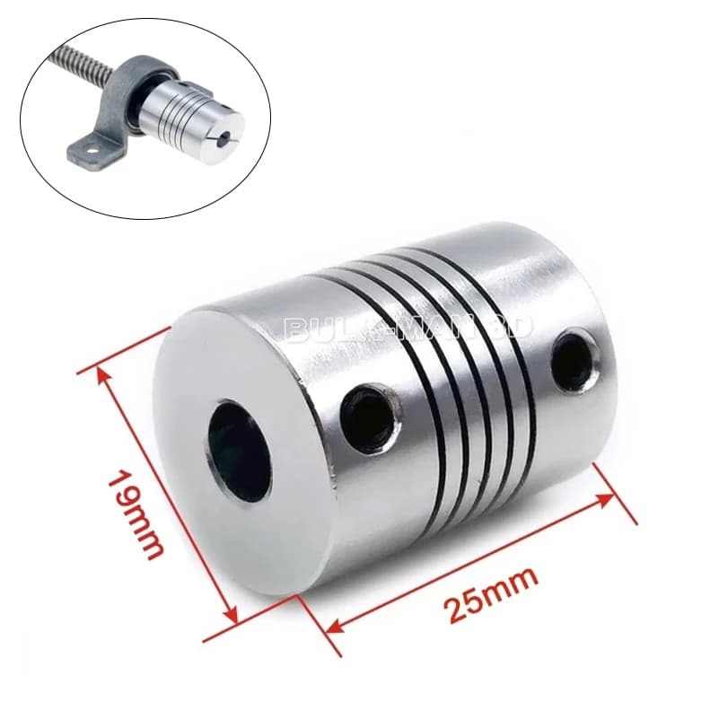 D19L25 Giunto flessibile in alluminio 2mm 3mm 4mm 5mm 6mm 6.35mm 8mm Accoppiatore albero per stampante 3D CNC motore passo-passo