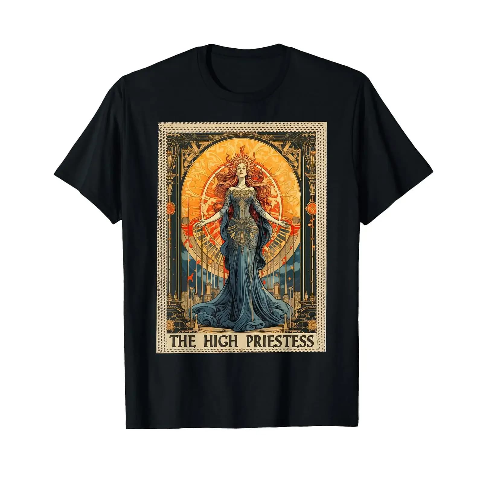 FoolsFate Women's Occult Tarot Card Priestess T Shirt Black Small vintage Washed designer clothes Comfortable fashion Slightly