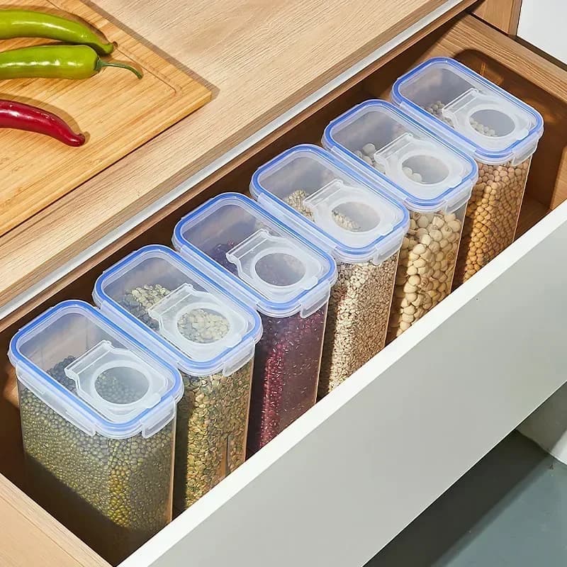 Contenitori per Alimenti con Coperchi, Scatole Impilabili per Organizzazione Dispensa, Contenitori per Dispenser di Riso