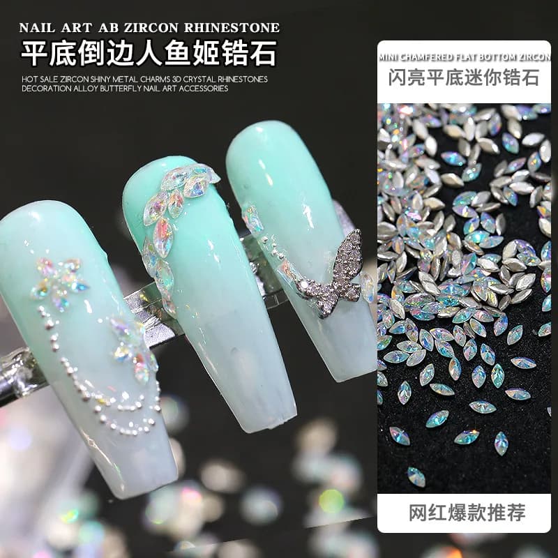 50 pezzi Top Sparkle Mini sirena smussata zircone colorato blu con retro piatto diamante nail art strass decorazioni ciondoli per manicure