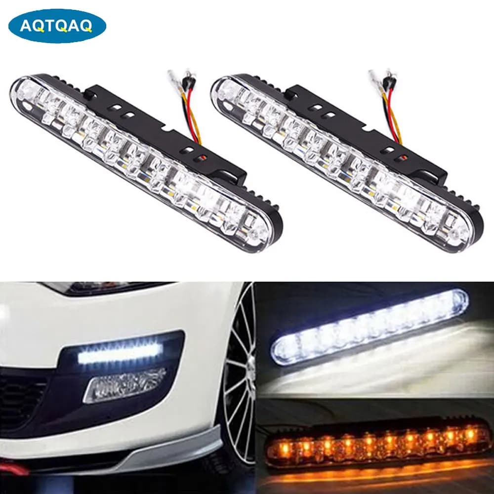 AQTQAQ 2 pcs/set 12V Car 30 LED Daytime Running Light Daylight White DRL amber direction indicator Kit strip lamp guide