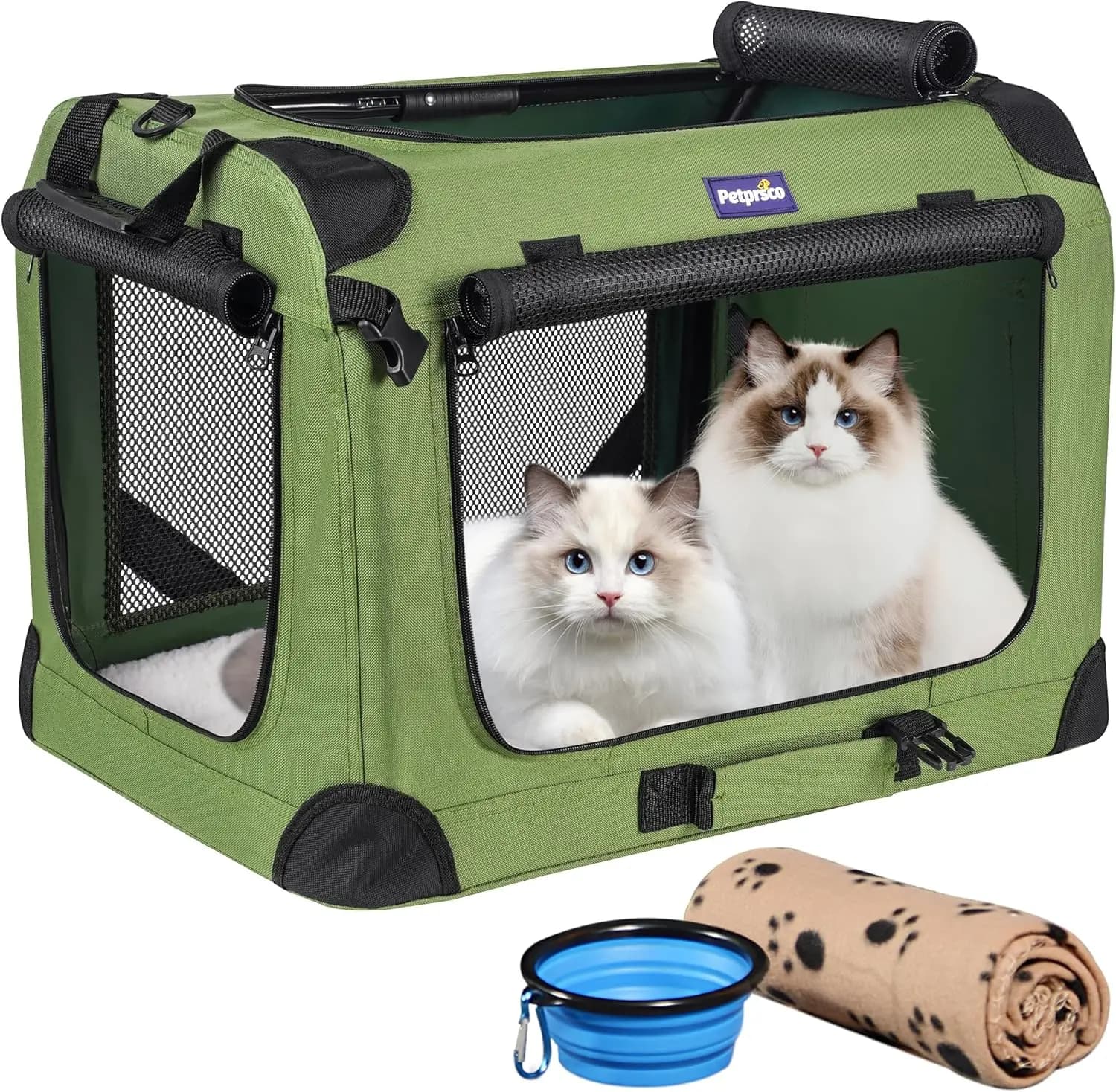 Trasportino per gatti grande per 2 gatti, morbido e pieghevole per animali domestici con coperta, ciotola e imbottitura lavabile
