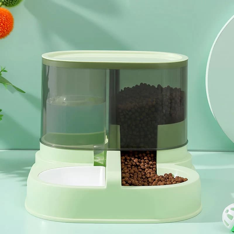Dispenser Automatico 2 in 1 per Cibo e Acqua per Animali Domestici, Ciotola Automatica per Alimentazione e Fontanella per Gatti e Cani