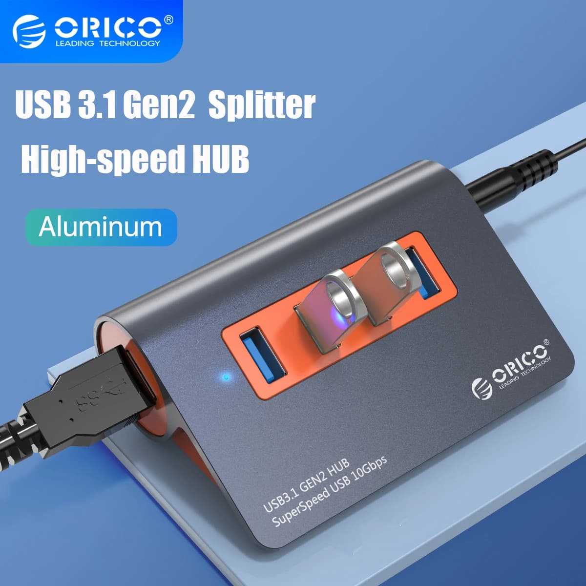ORICO USB3.1 Gen2 HUB HUB USB in alluminio Splitter per PC 10Gbps Super Speed con adattatore di alimentazione 12V per accessori per Computer PC MacBook