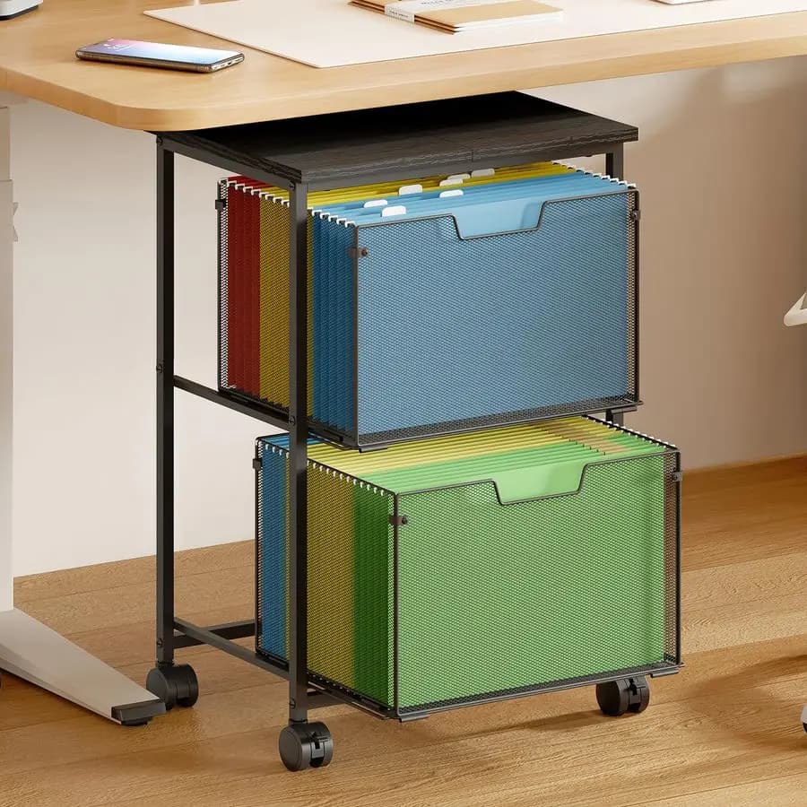 Carrello Portadocumenti Legale con 2 Cassetti, Archiviazione Sotto Scrivania, Armadietto Verticale per Ufficio Domestico, Portadocumenti Sospeso