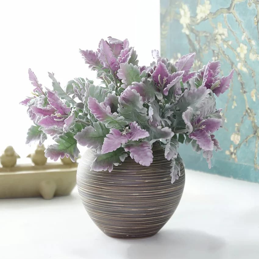 1PCS Purple Leaves Flocked Artificial Miller plants Home wedding Christmas DIY decoration fake Flowers arrangement Green Plants