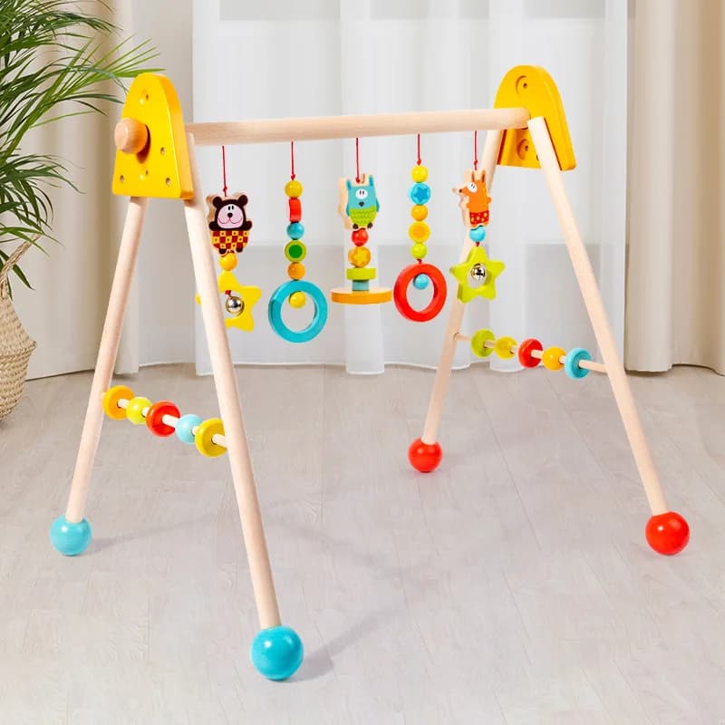 Wood Baby Fitness Gym Hanging Rings Training Frame Hand Grasp Play Activity Early Learning Exercise Toy Solid Wood Baby Play Gym