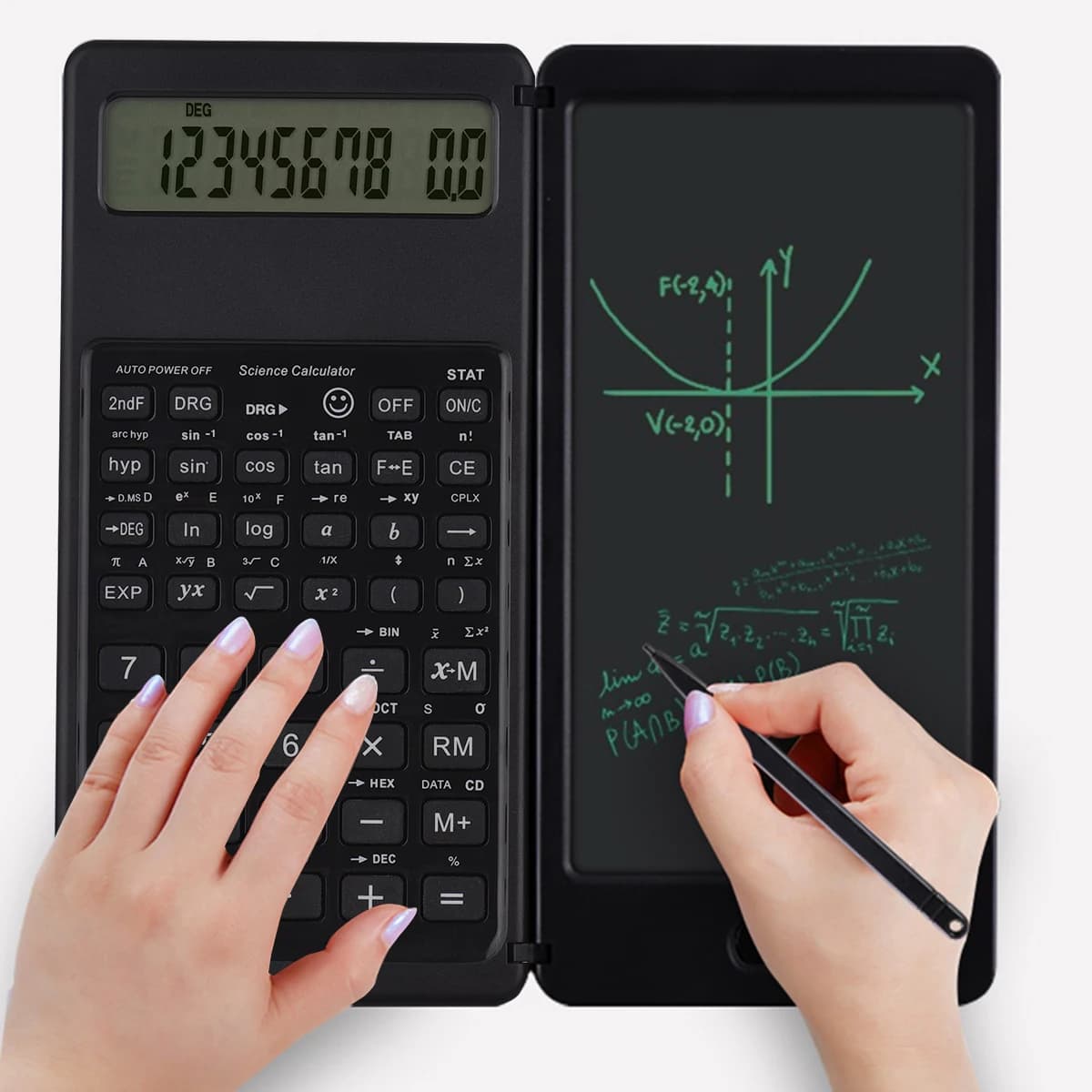 Calcolatrice scientifica pieghevole Ampio display digitale a 10 cifre con tavoletta da scrittura cancellabile Blocco da disegno digitale Calcolo matematico