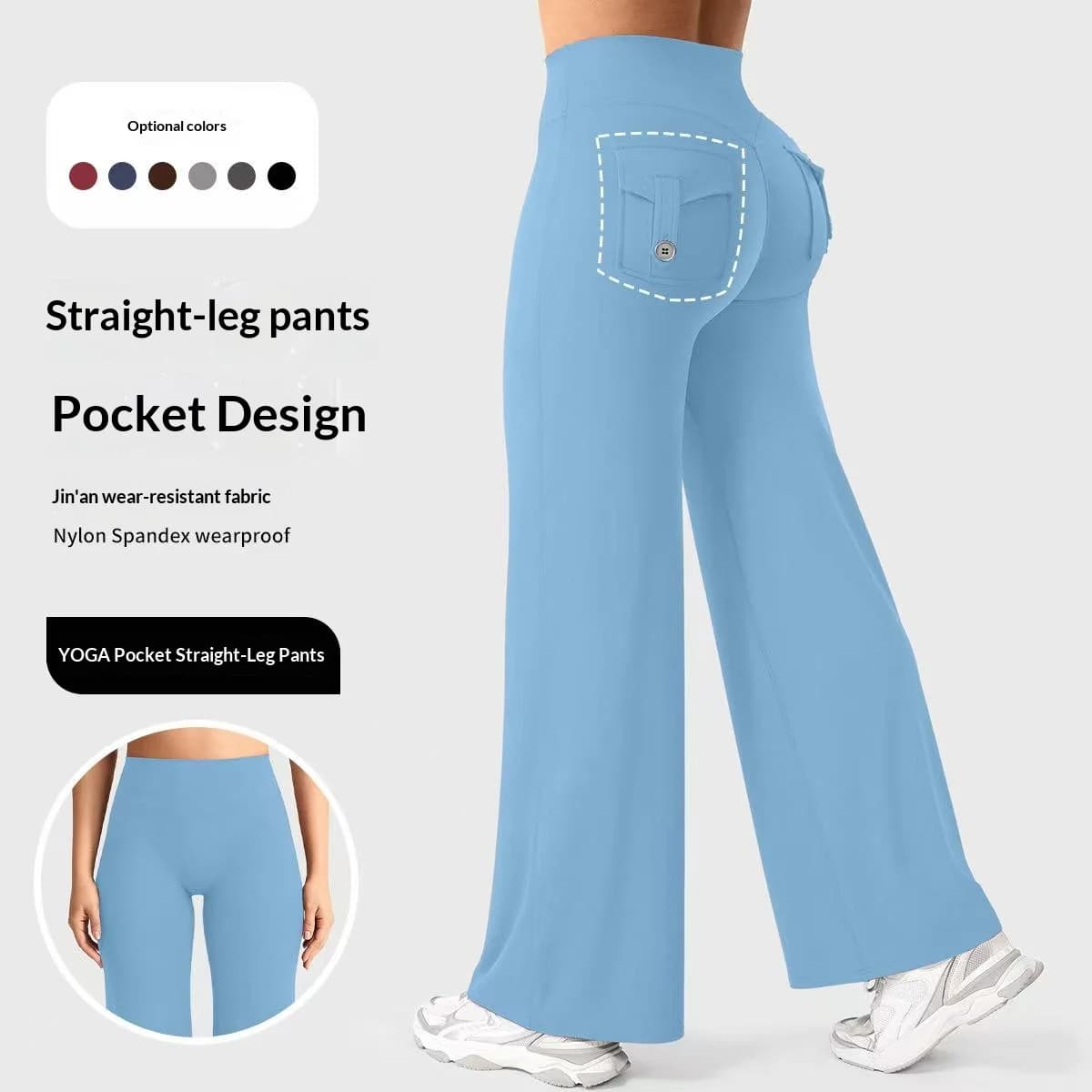 Pantaloni da Yoga a Gamba Dritta da Donna con Tasche, Vita Alta, Elasticizzati, per Allenamento, Corsa, Atletica e Relax - Vendita Calda Transfrontaliera