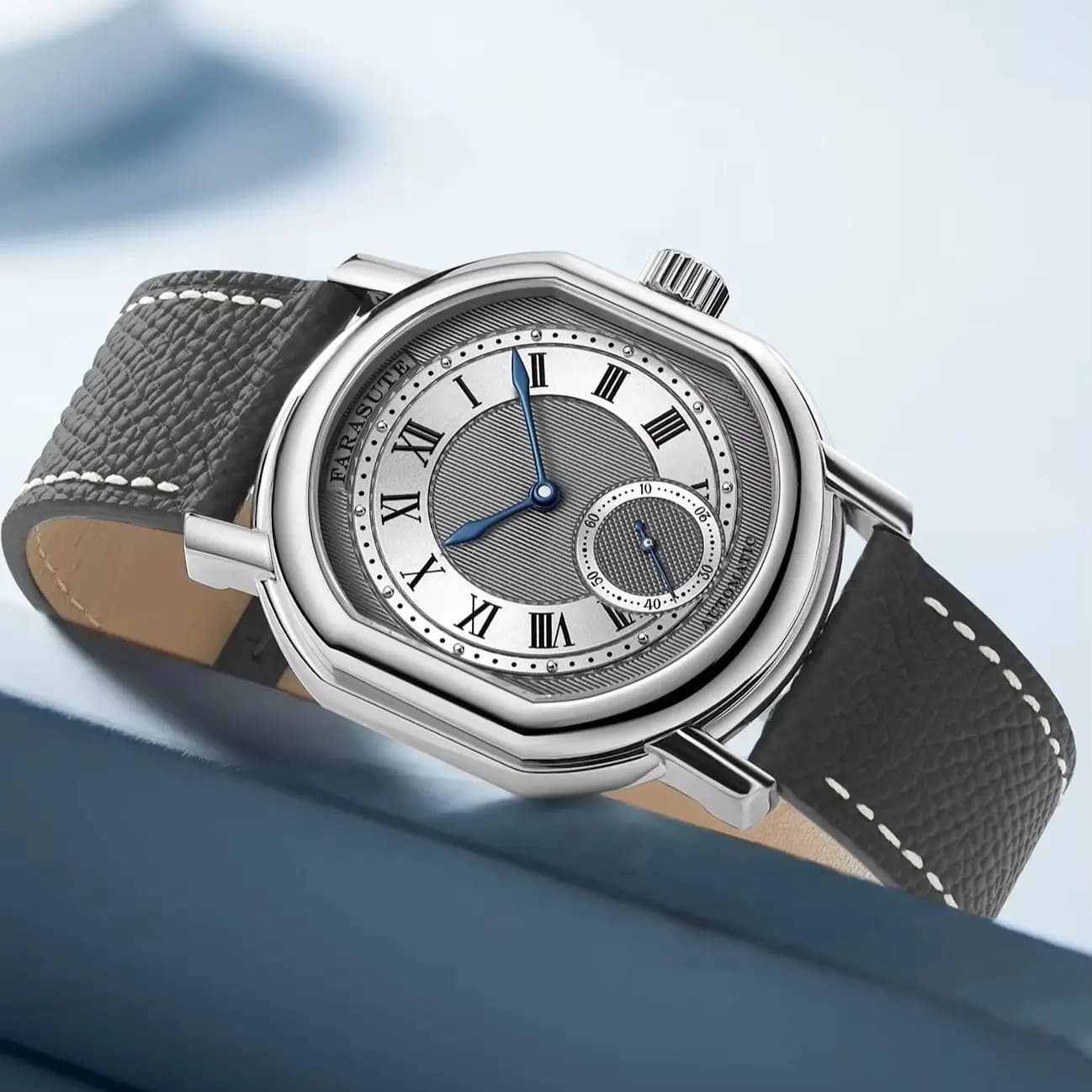 FARASUTE 38mm Automatic Luxury Men's Watch, Mechanical Dust Clock with Oval Case, Sapphire, Waterproof, Roman Numerals, Peacock Movement