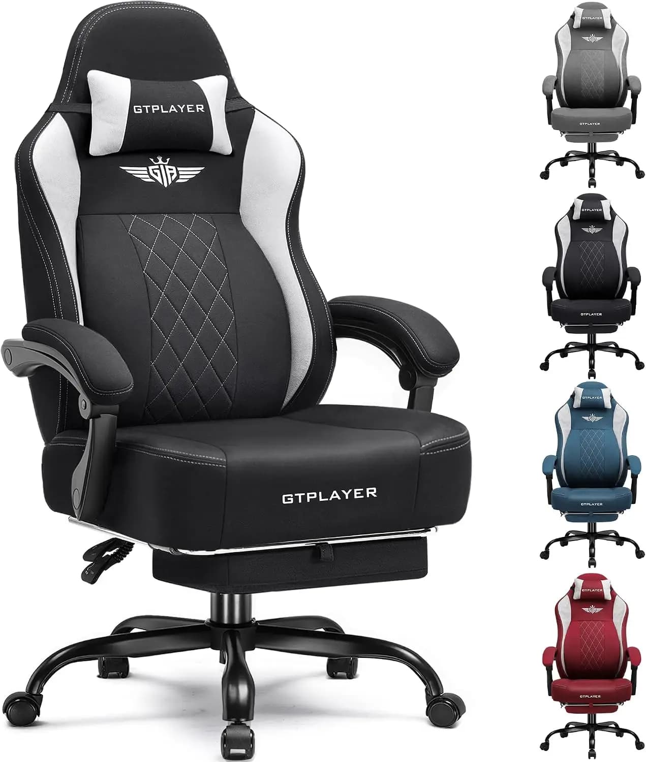 Big and Tall Gaming Chair Breathable Fabric Ergonomic Desk Chair with Footrest, Strong Lumbar Support, Pocket Spring Cushion
