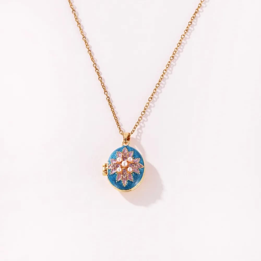 Brass Photo Locket Pendant Necklace Zircon Decoration Non-Fading Openable Photo Locket Pearl Decoration Openable Frame