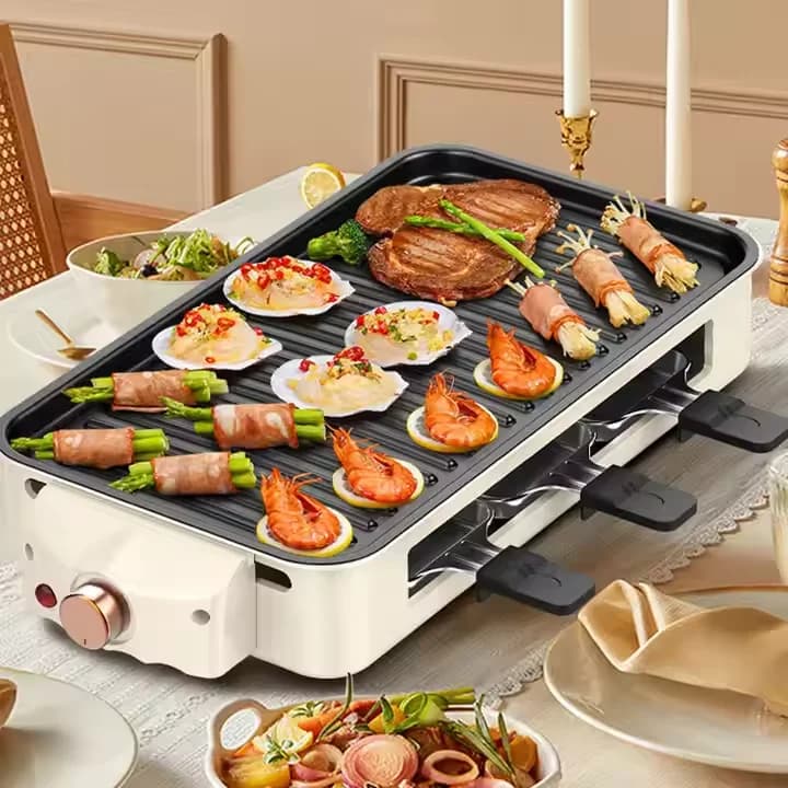 Griglia Teppanyaki elettrica multifunzionale per interni, padella da forno, vassoio rimovibile, stufa per barbecue per pesci senza fumo