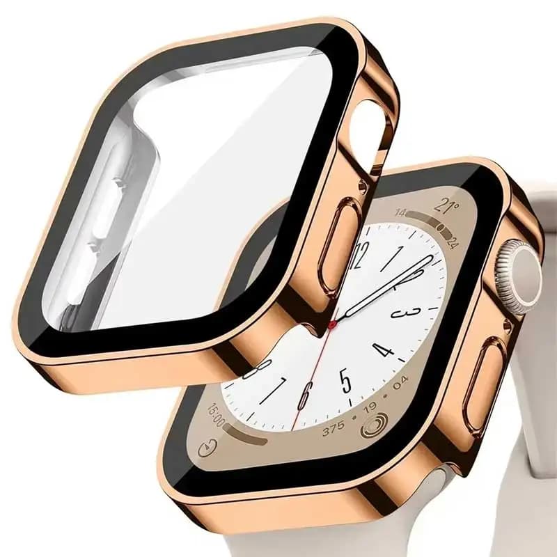 Vetro + cover per Apple Watch case series 9 8 7 6 5 4 se 44mm 40m 41mm 45mm protezione dello schermo con bordo dritto accessori per orologi apple
